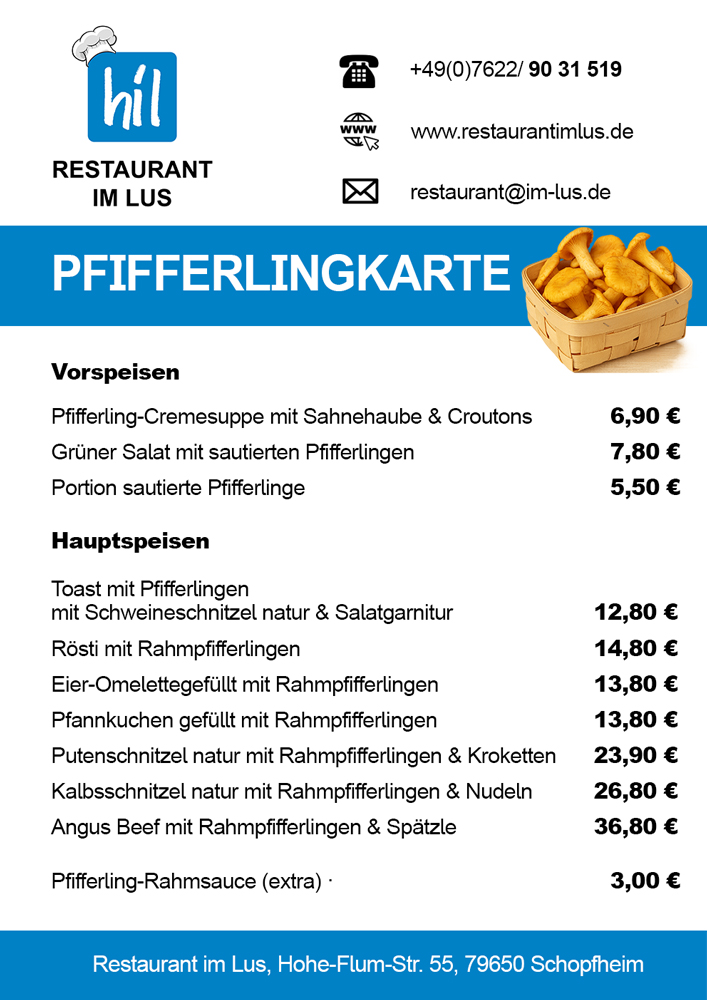 Pfifferling Karte Restaurant im Lus