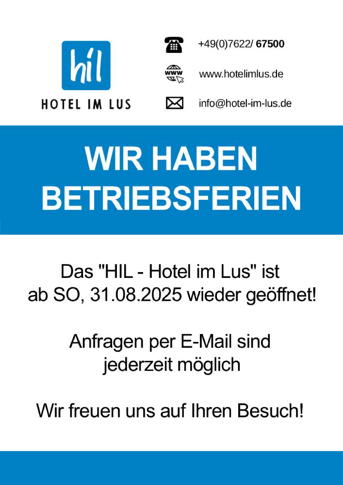 Betriebsferien Hotel im Lus